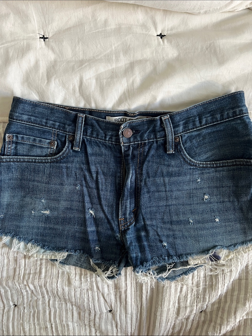 Levi's Dark Blue Distressed Denim Cutoff Shorts